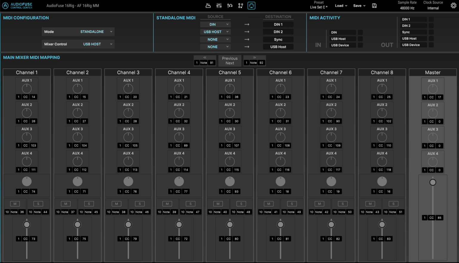 Arturia AudioFuse 16Rig idéale pour les synthétiseurs ? 33 Ecran MIDI du logiciel AudioFuse Control Center