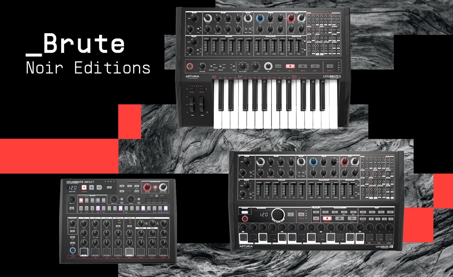 Nouveautés synthétiseurs de Janvier 2022 4 Arturia Minibrute 2, Minibrute 2s et Drumbrute en édition noire