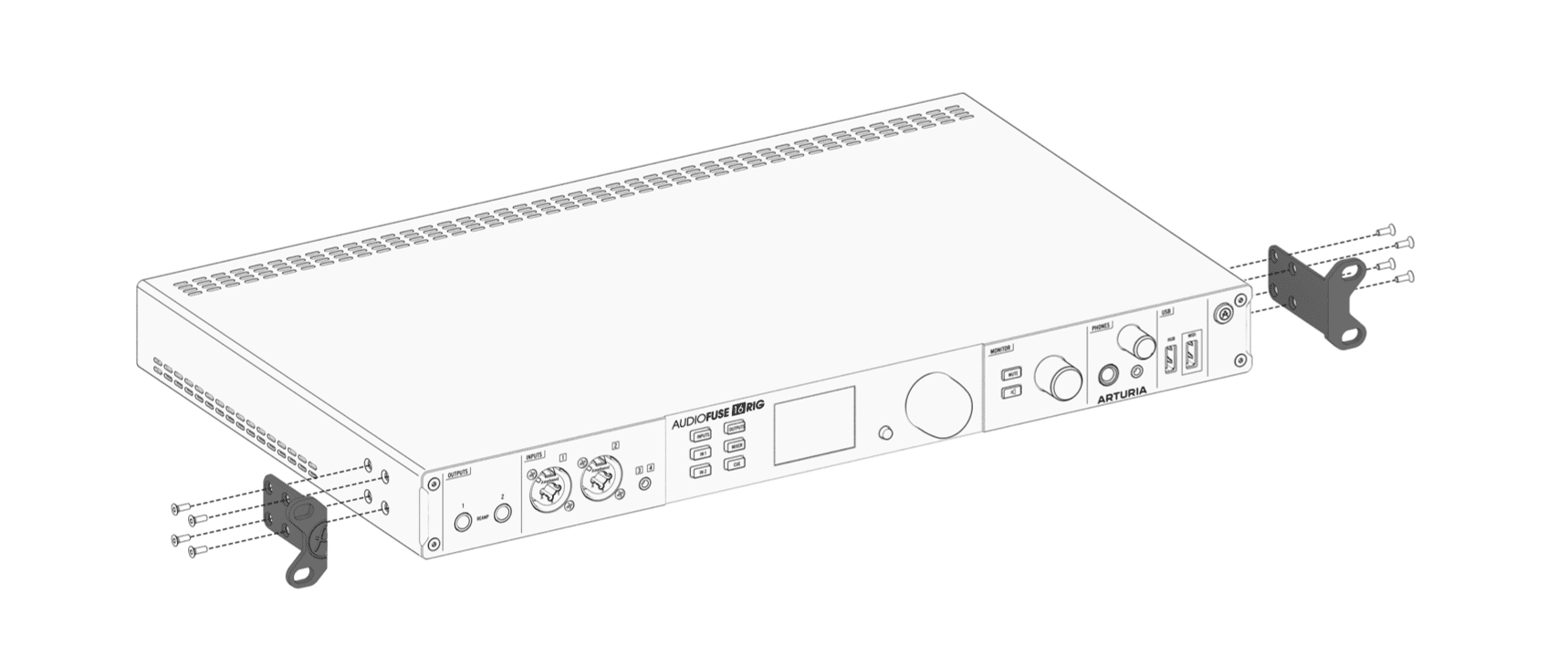 Arturia AudioFuse 16Rig idéale pour les synthétiseurs ? 10 Arturia AudioFuse 16 Rig montage des équerres pour une installation en rack.