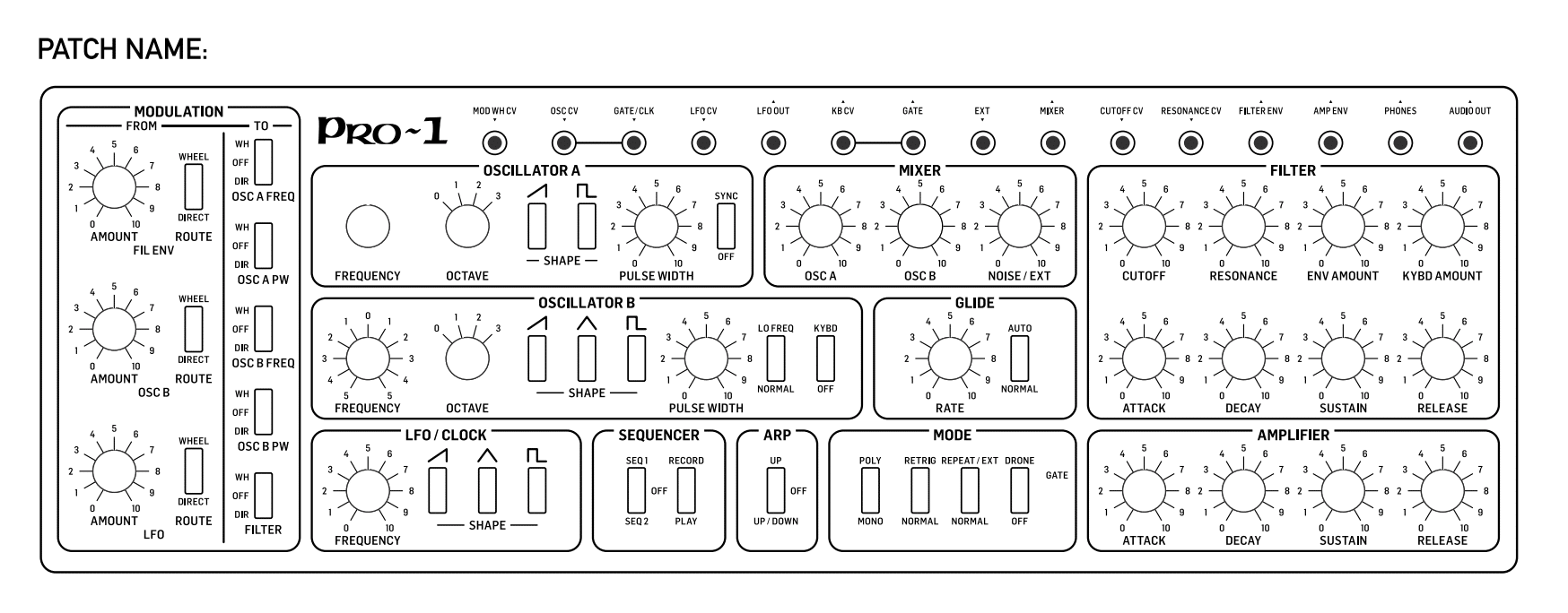 Le Behringer Pro-1 et Yazoo Don't Go ? 12 Planche vide pour noter ses réglages de son Behringer Pro-1