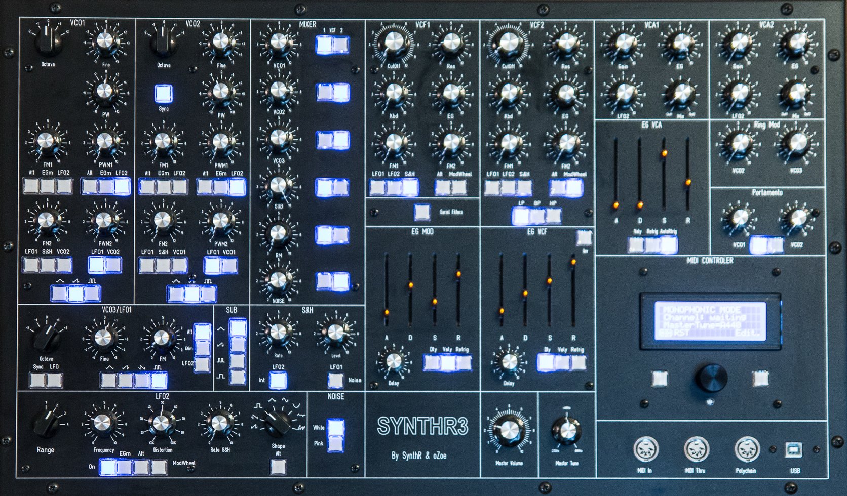 SYNTHR3 : le synthétiseur analogique made in France 5 La face avant du SynthR3