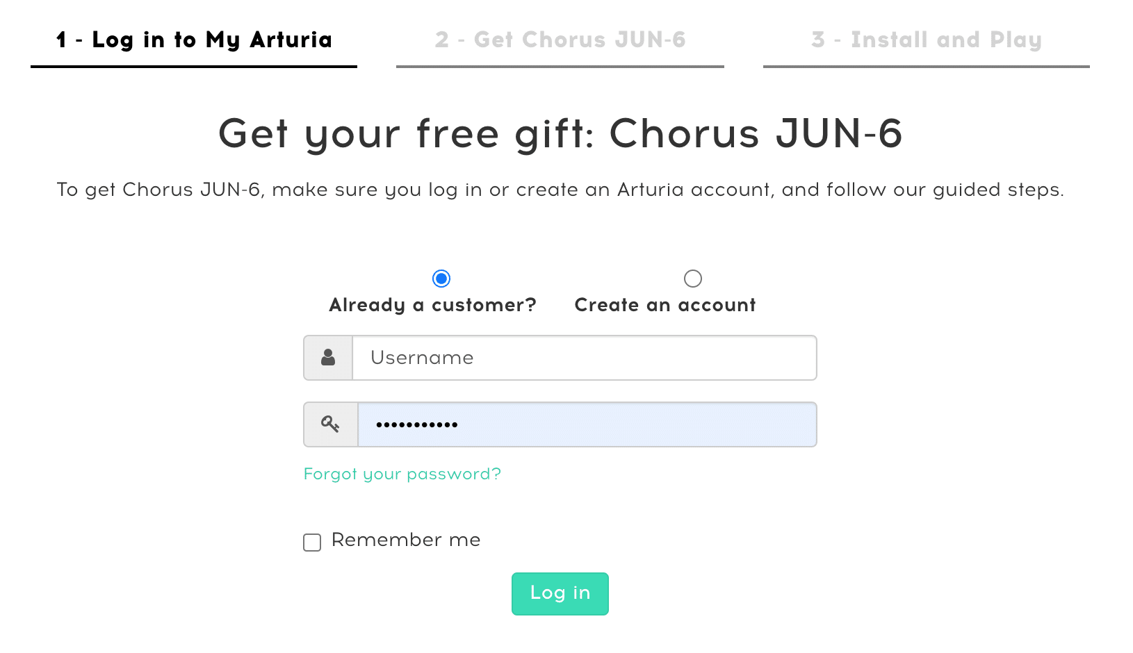 Arturia vous offre le chorus Jun-6 4 Site Arturia, connexion à votre compte