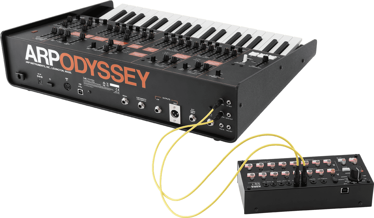 Choisir votre séquenceur et synchroniser vos synthétiseurs 15 Connexion en CV/DIN pour un synthétiseur ARP Odyssey version Korg et son séquenceur le SQ-1