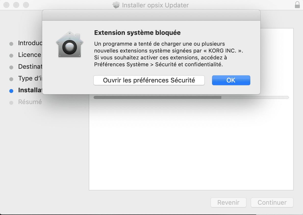 Extension syst&egrave;me bloqu&eacute;e sur MAC alerte de s&eacute;curit&eacute;