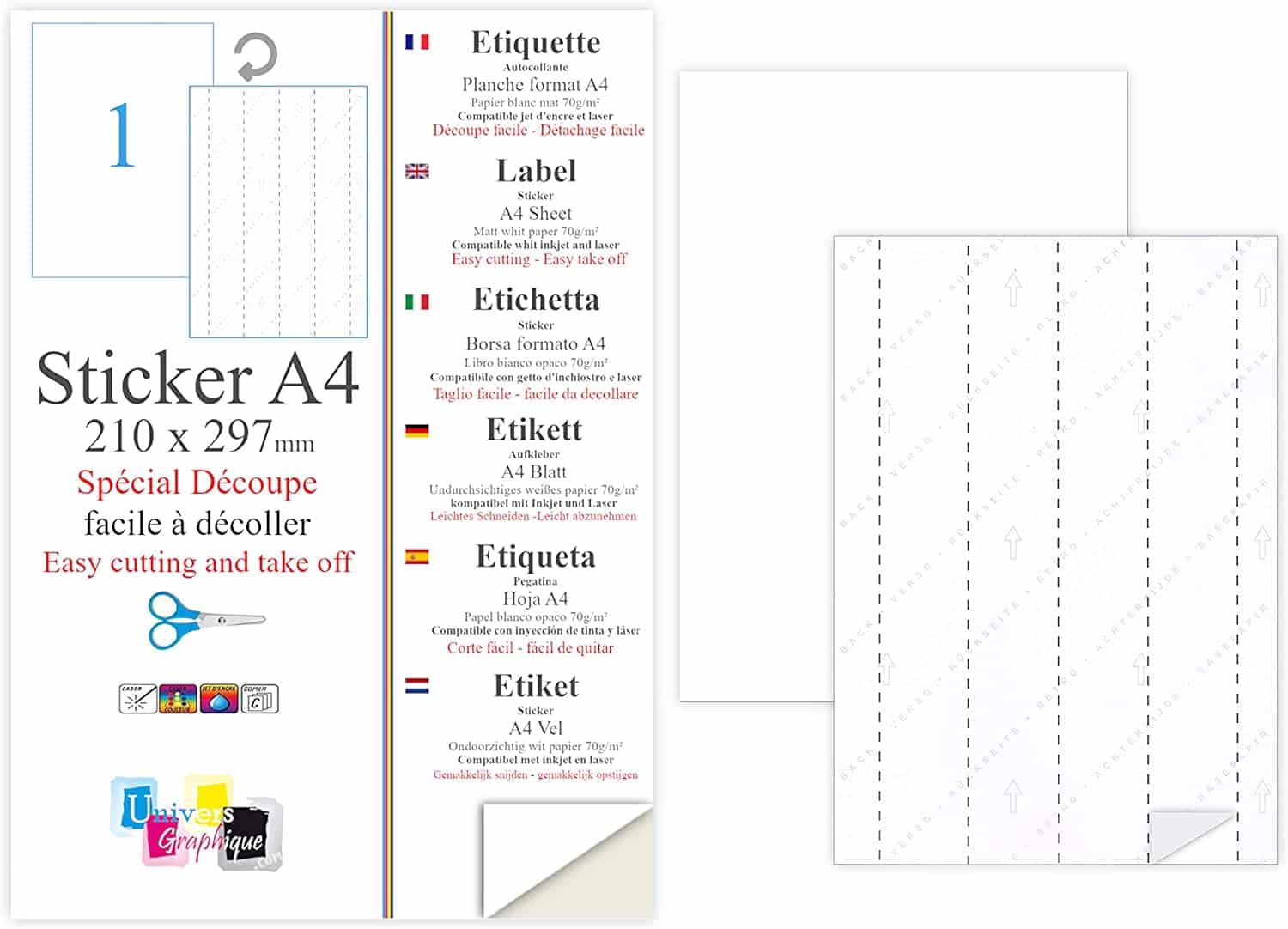 Papier A4 autocollant pour imprimante jet d'encre