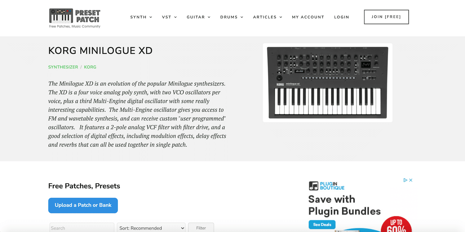 Site PRESET PATCH pour des sons gratuits pour votre Korg minilogue xd