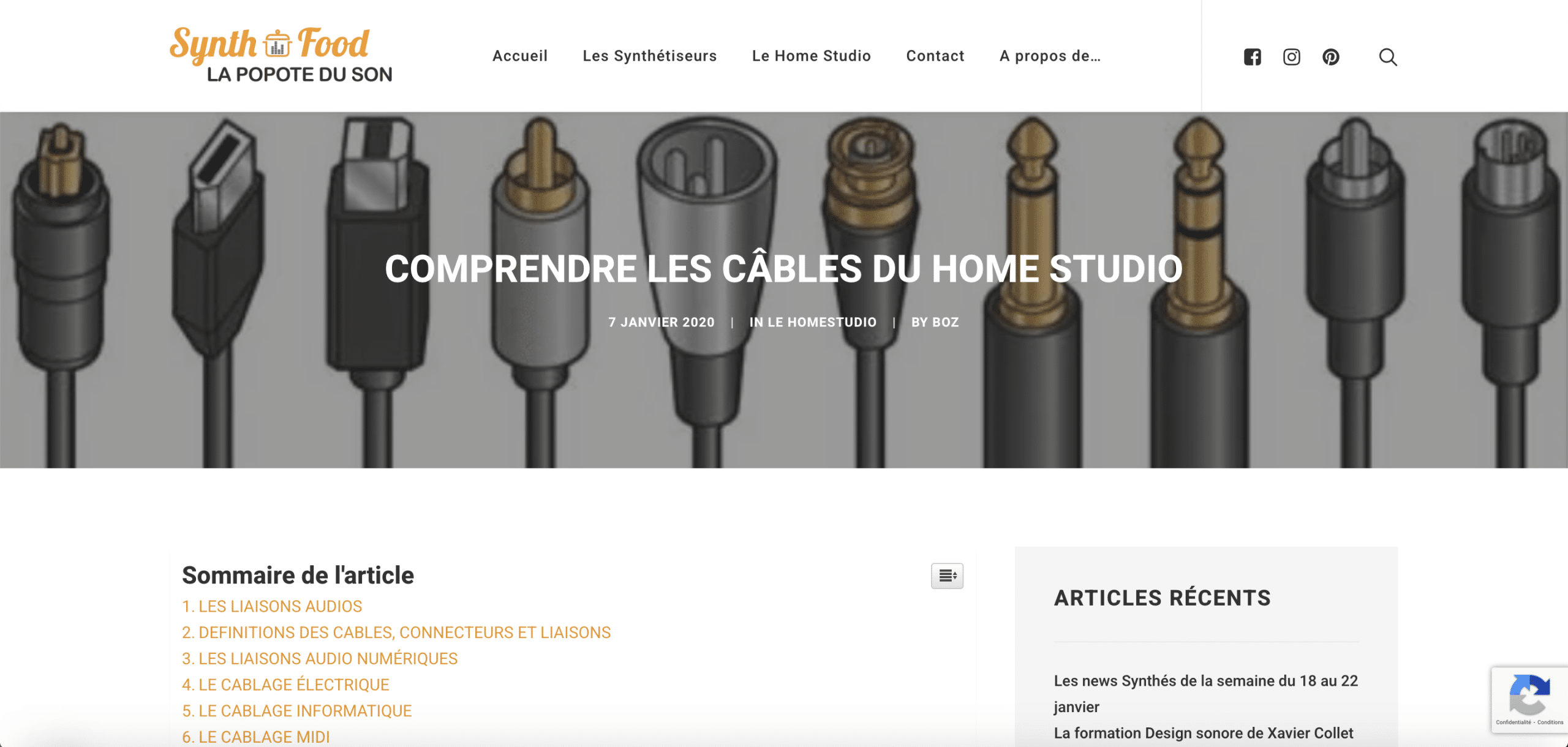 Les étapes pour installer son home studio 5 Article sur les câbles du home studio SynthFood